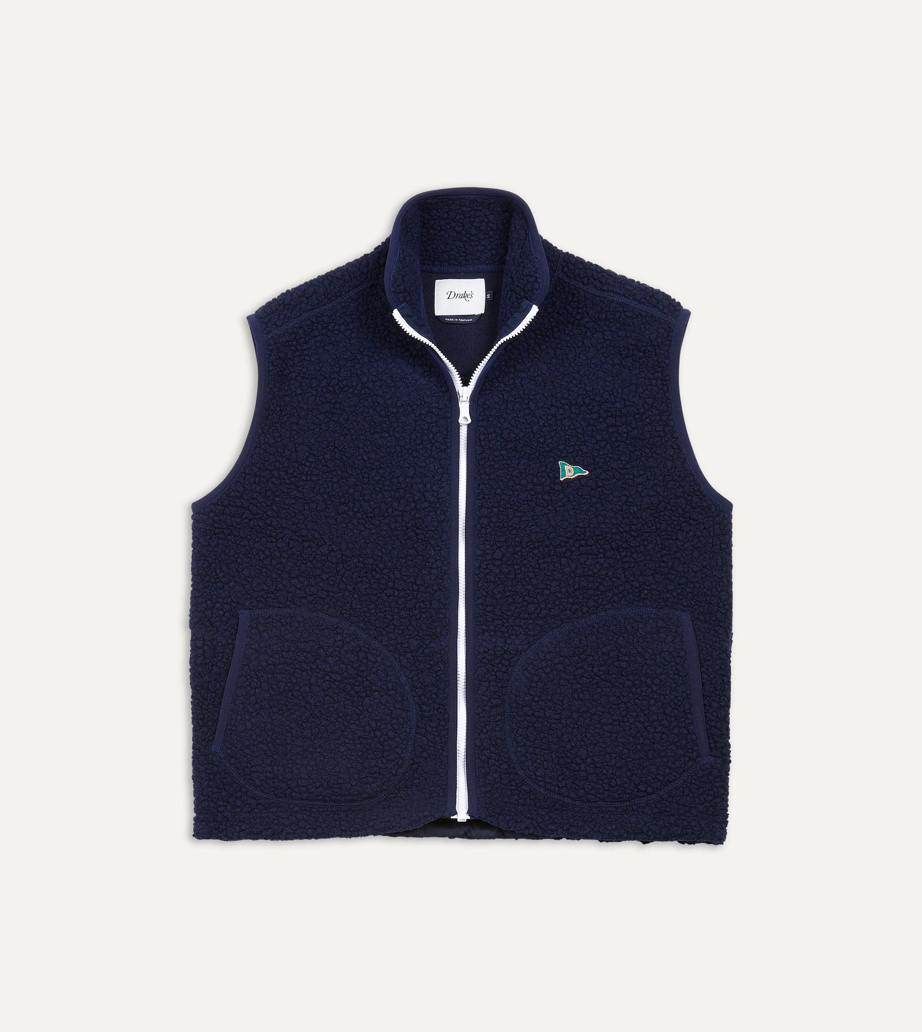 Navy Boucle Wool Zip Fleece Vest Multi Purpose Layer