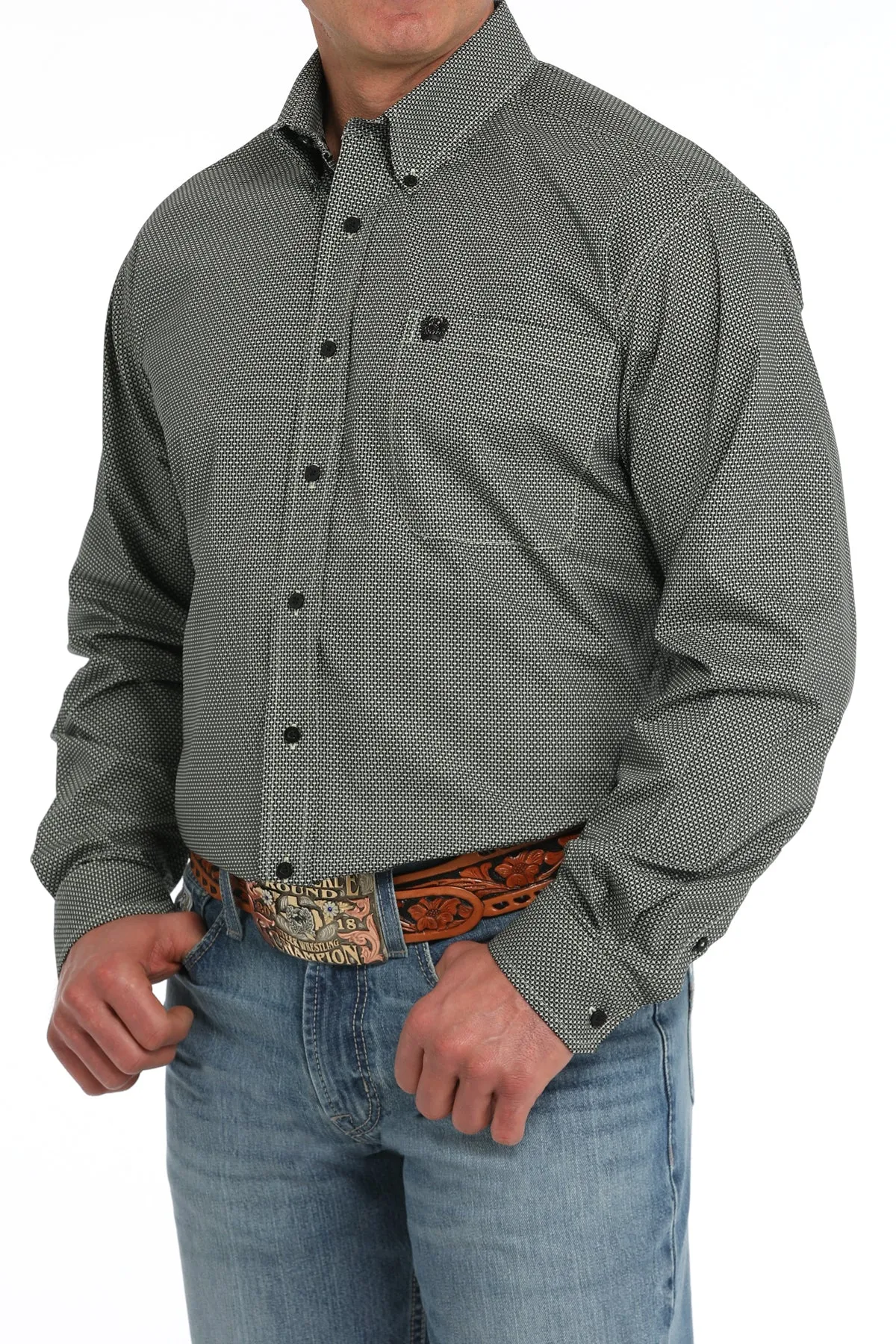 Fur combination Soft and Lightweight Cinch Men's L/S Classic Fit Geometric Western Button Down Shirt in Lime