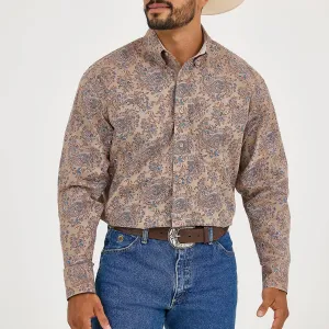 Wrangler Men's L/S George Strait Paisley Button Down Shirt in Bold Brown Modern Smart