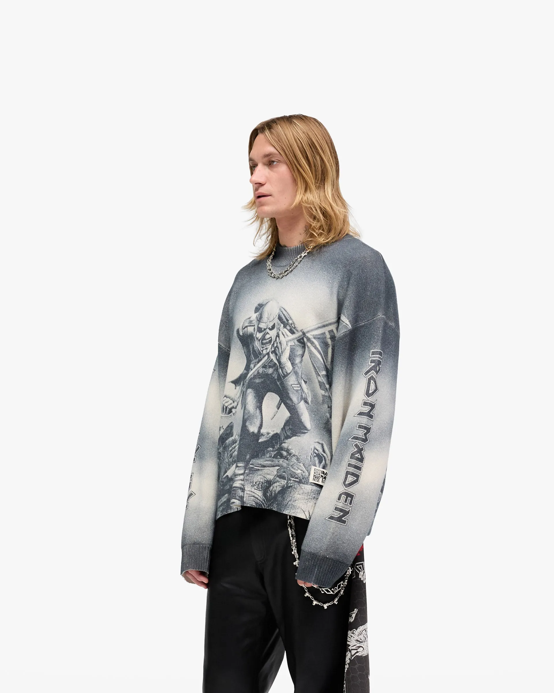 Odor Control Technology Represent X Iron Maiden Trooper Knit Sweater - Sunfade Grey