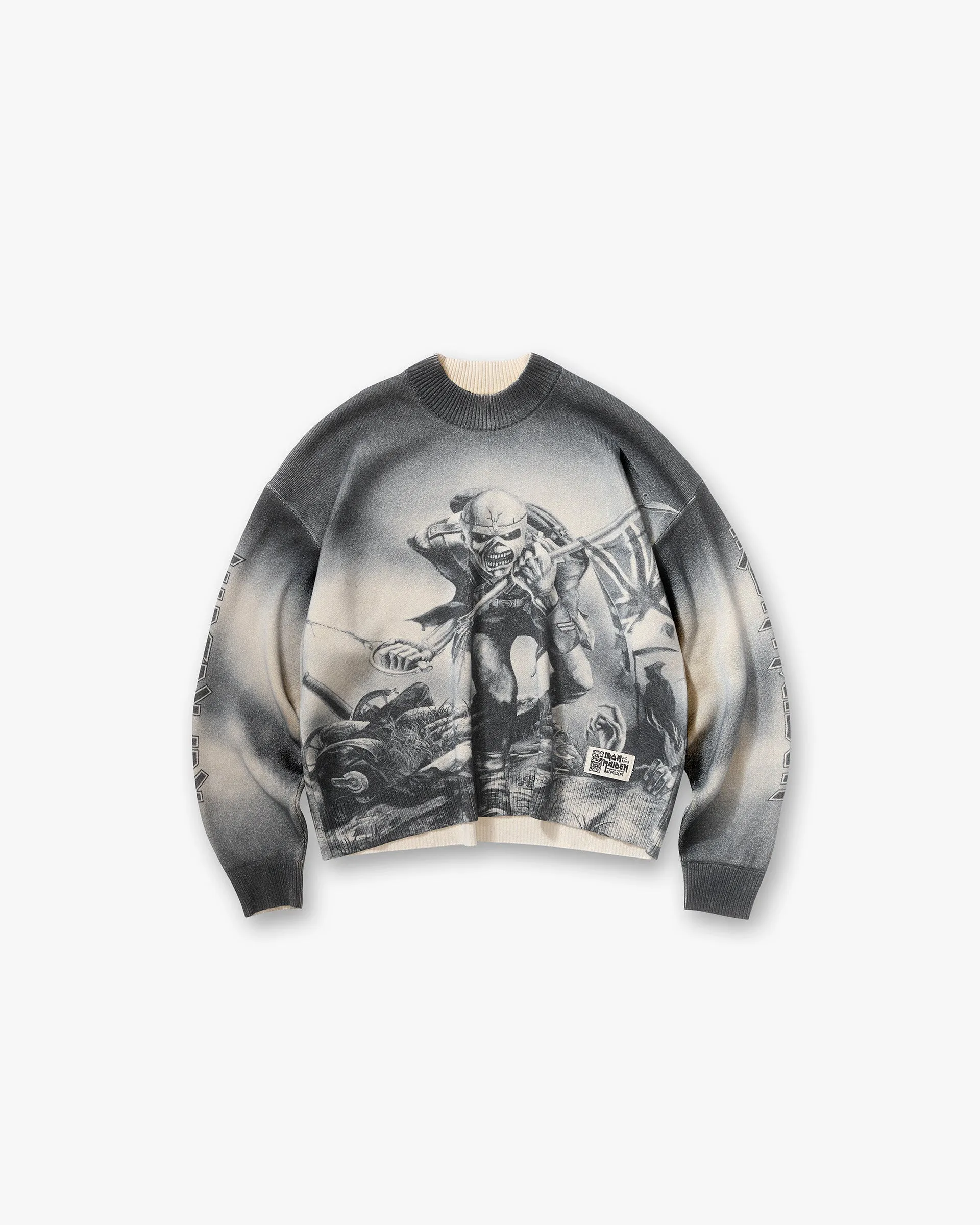 Represent X Iron Maiden Trooper Knit Sweater - Sunfade Grey Ribbed Edging