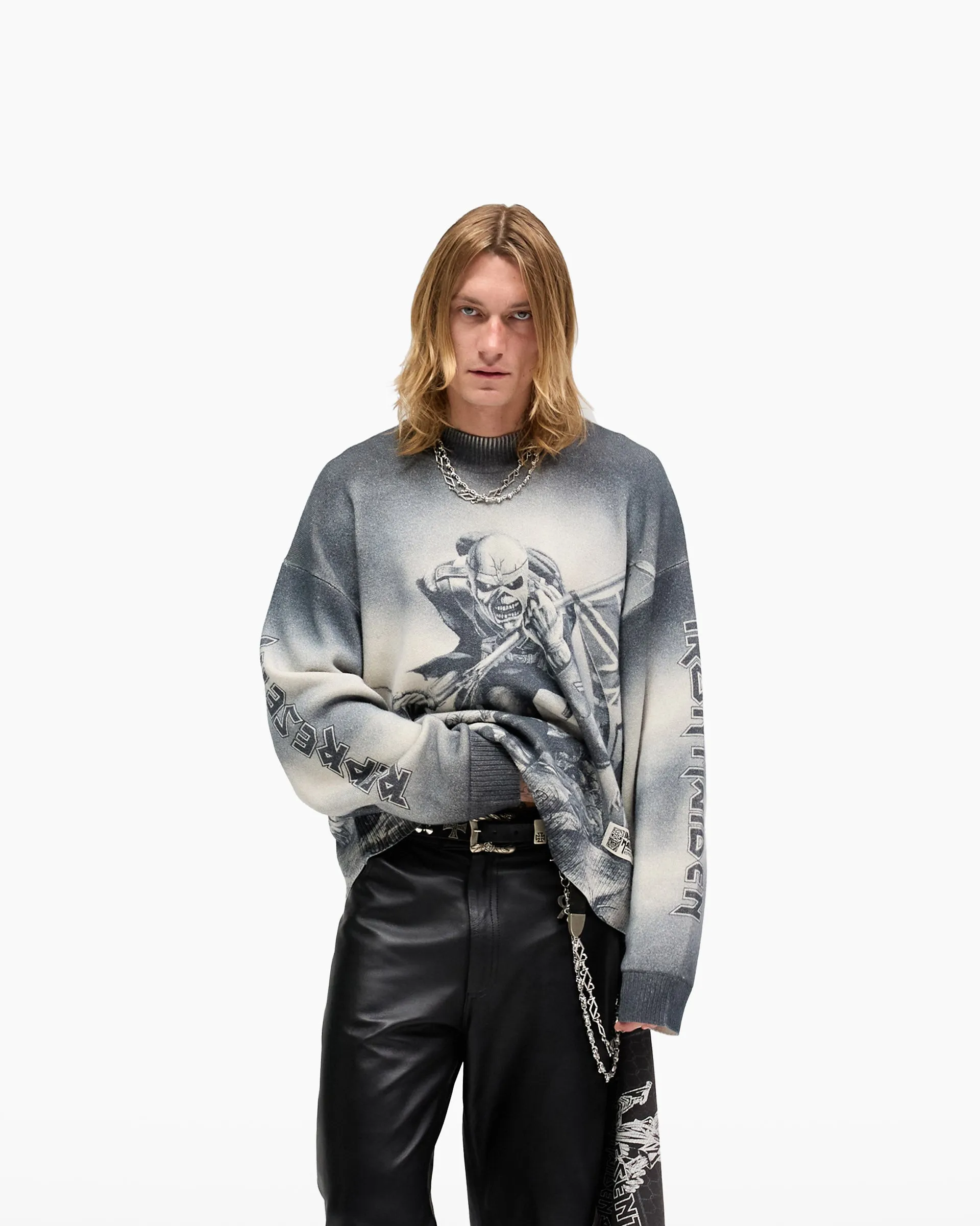 Tagless Labeling Represent X Iron Maiden Trooper Knit Sweater - Sunfade Grey