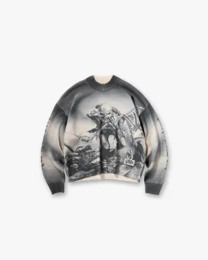 Represent X Iron Maiden Trooper Knit Sweater - Sunfade Grey Ribbed Edging