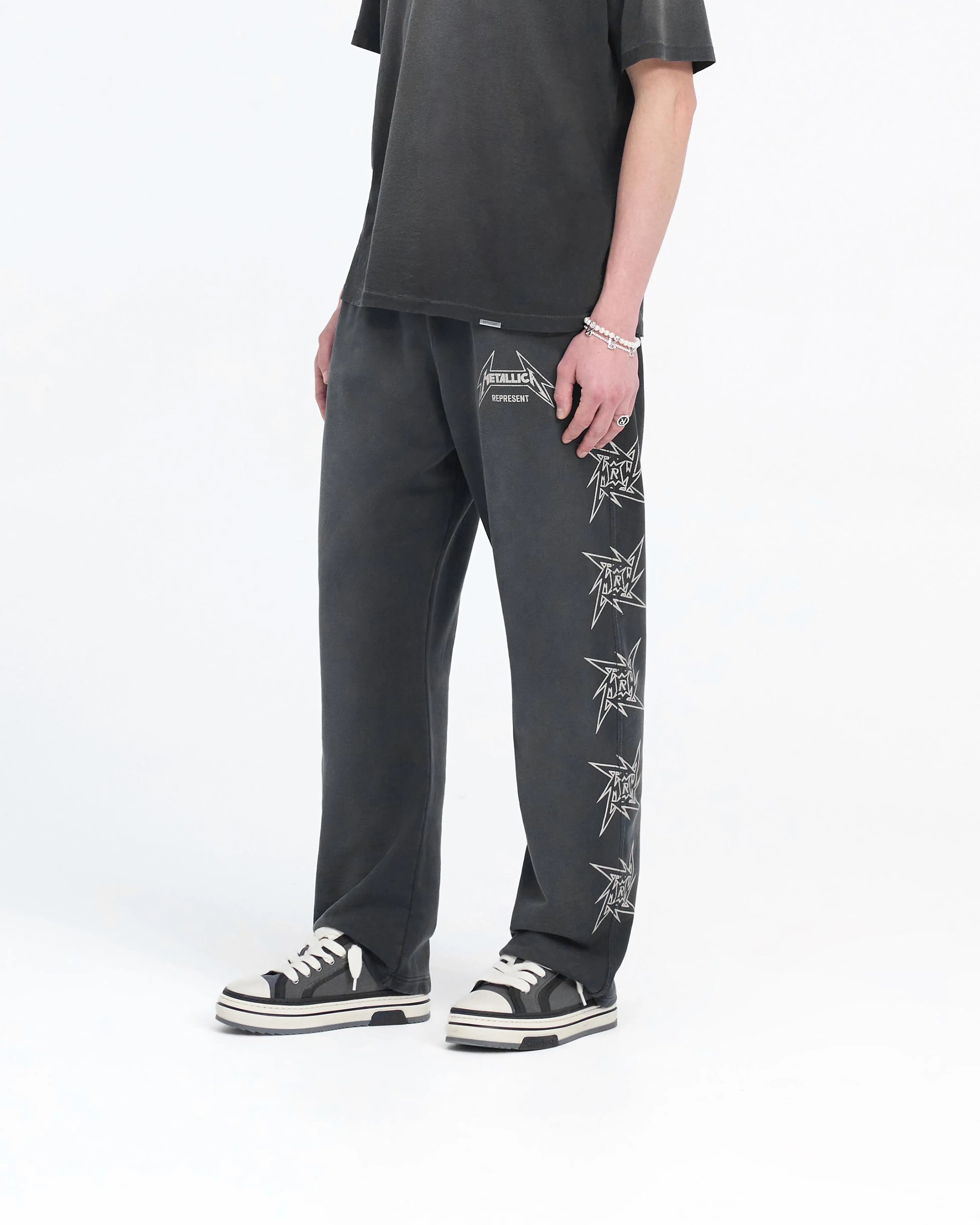 Stretchable Fabric Slip Resistant Represent X Metallica Local Crew Sweatpant - Stained Black