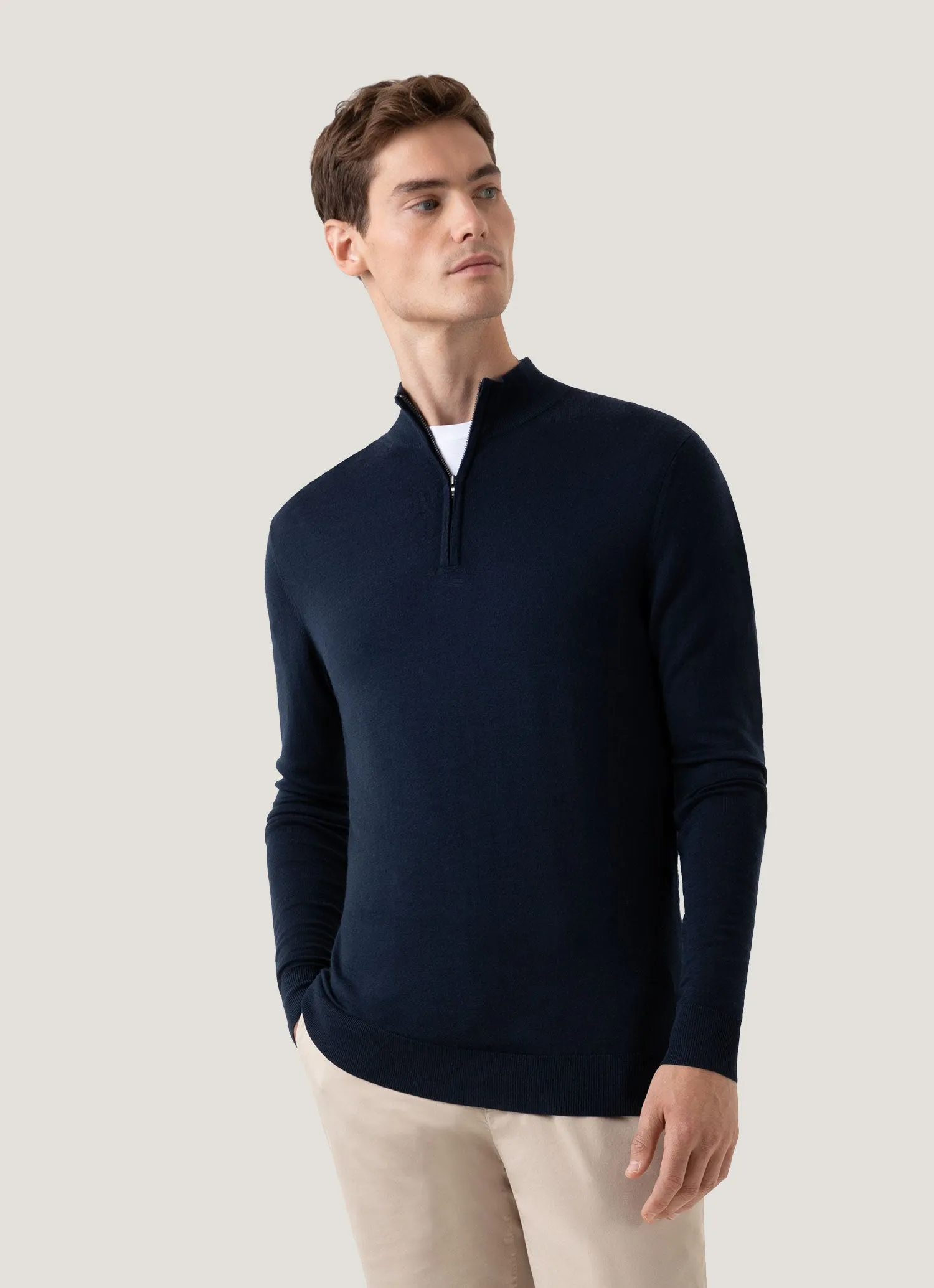 Men's Extra-Fine Merino Zip Neck in Light Navy No Fuss Autumn Fashion