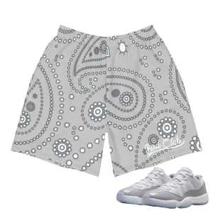 Functional Stretch swim shorts Retro 11 Low Cement Grey Paisley Shorts