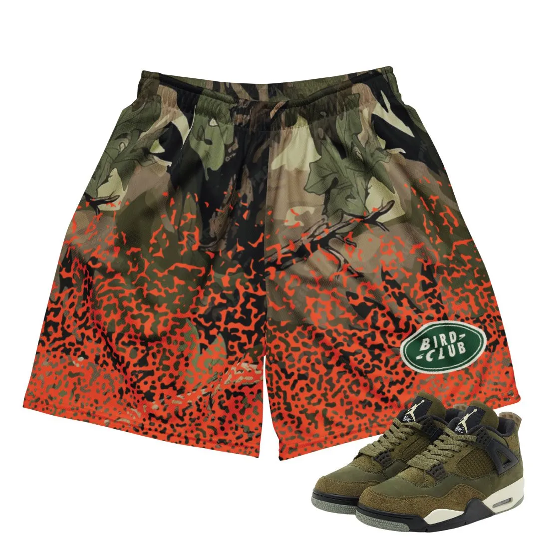 Flexible Hemline Clean Fabric RETRO 4 CRAFT "MEDIUM OLIVE" CAMO SPLATTER MESH SHORTS