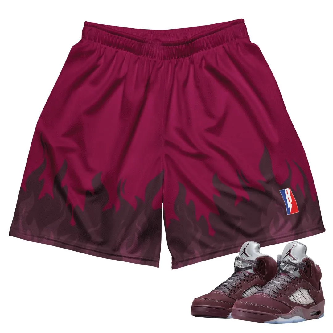 Collectible Item Temperature Regulating Tech RETRO 5 BURGUNDY FLAME MESH SHORTS