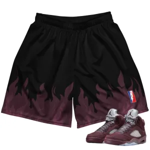 Slim Look RETRO 5 BURGUNDY FLAME MESH SHORTS