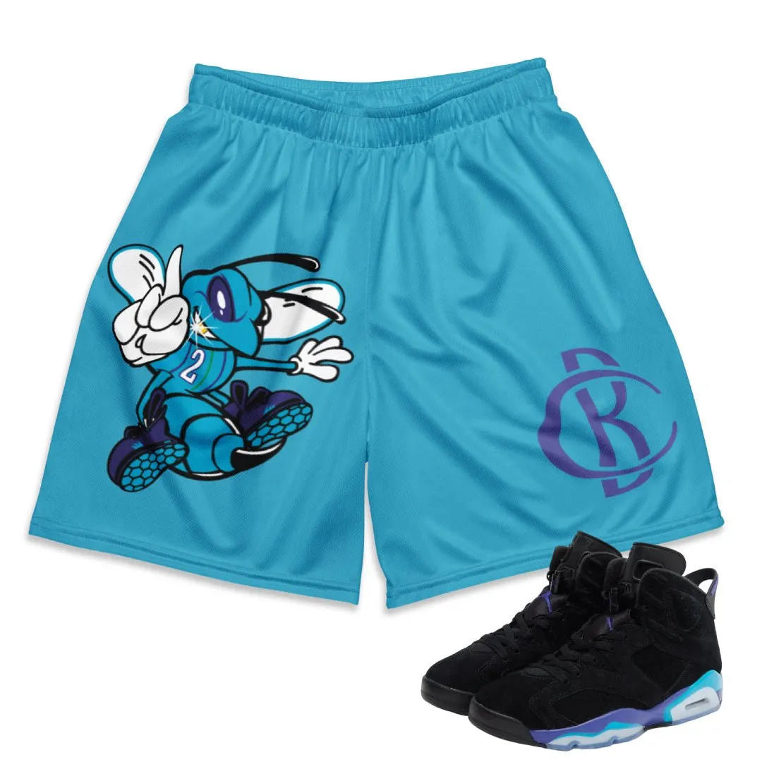 Sun Protection Fabric RETRO 6 AQUA HORNETS MESH SHORTS (AQUA BLUE)