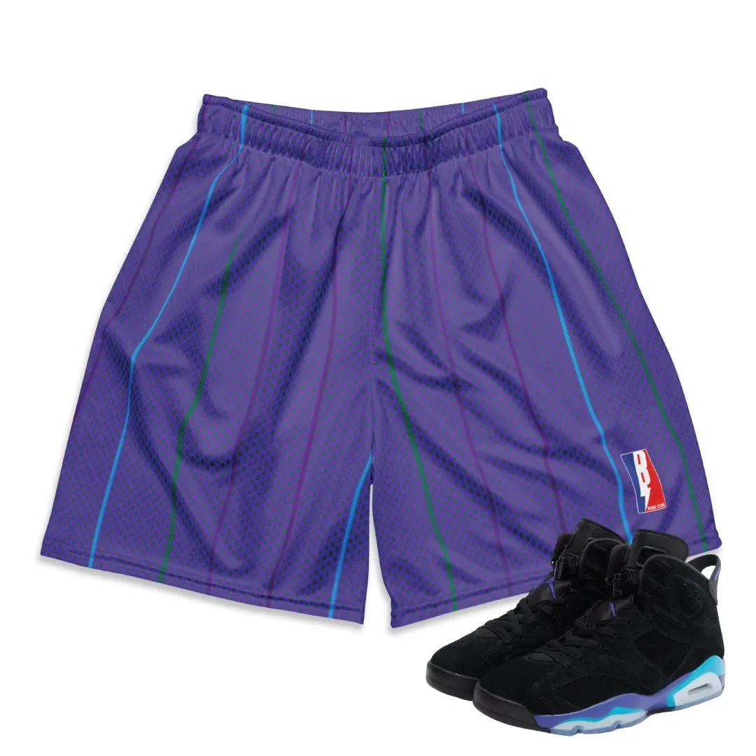 rooftop party look RETRO 6 AQUA HORNETS MESH SHORTS