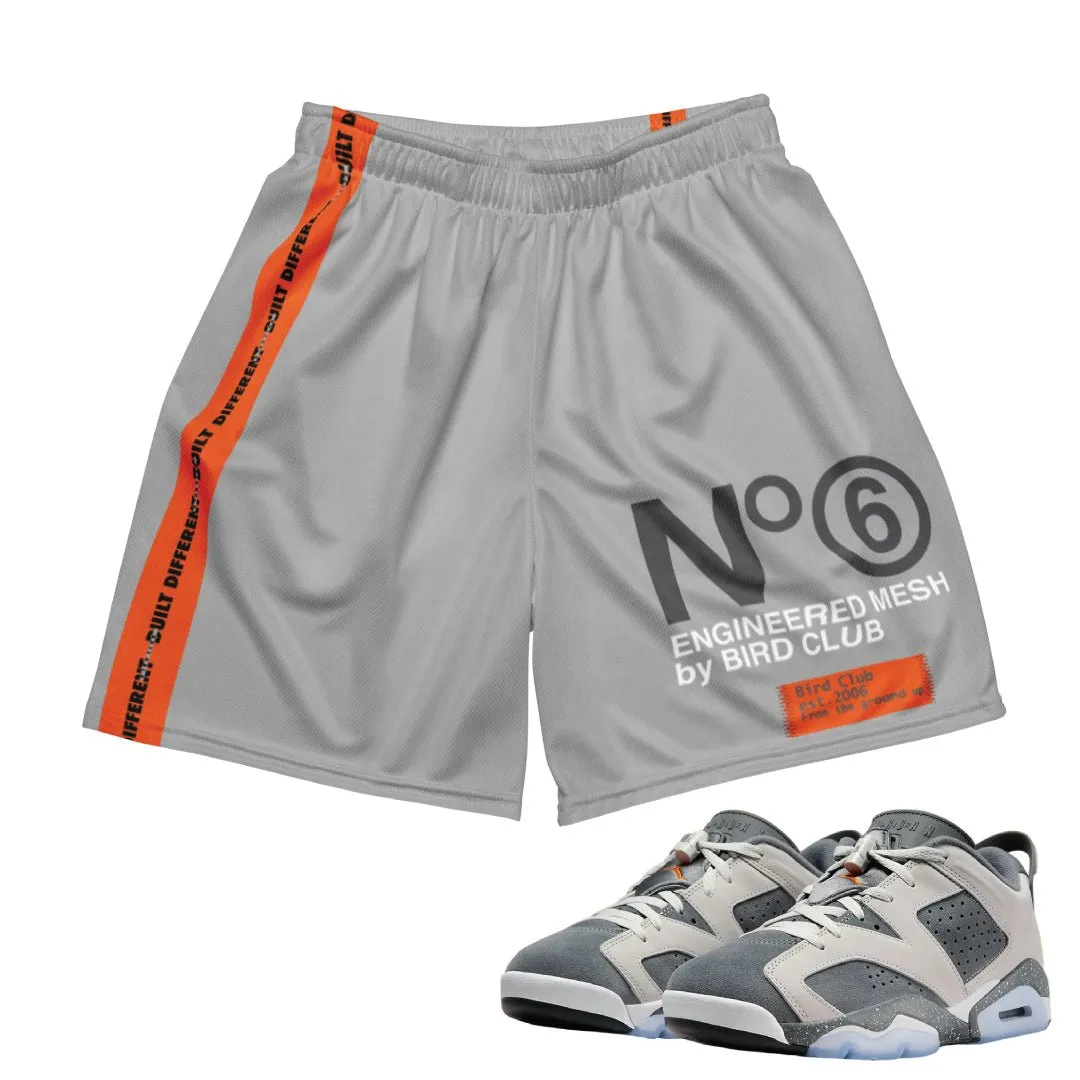 RETRO 6 LOW PSG "CEMENT GREY" No 6 MESH SHORTS Double Layered Hem Comfortable Movement