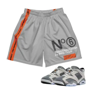RETRO 6 LOW PSG "CEMENT GREY" No 6 MESH SHORTS Durable Weave Fabric Sport Fit Design
