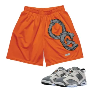 holiday apparel Quick Dry Material RETRO 6 LOW PSG "CEMENT GREY" OG Bones MESH SHORTS
