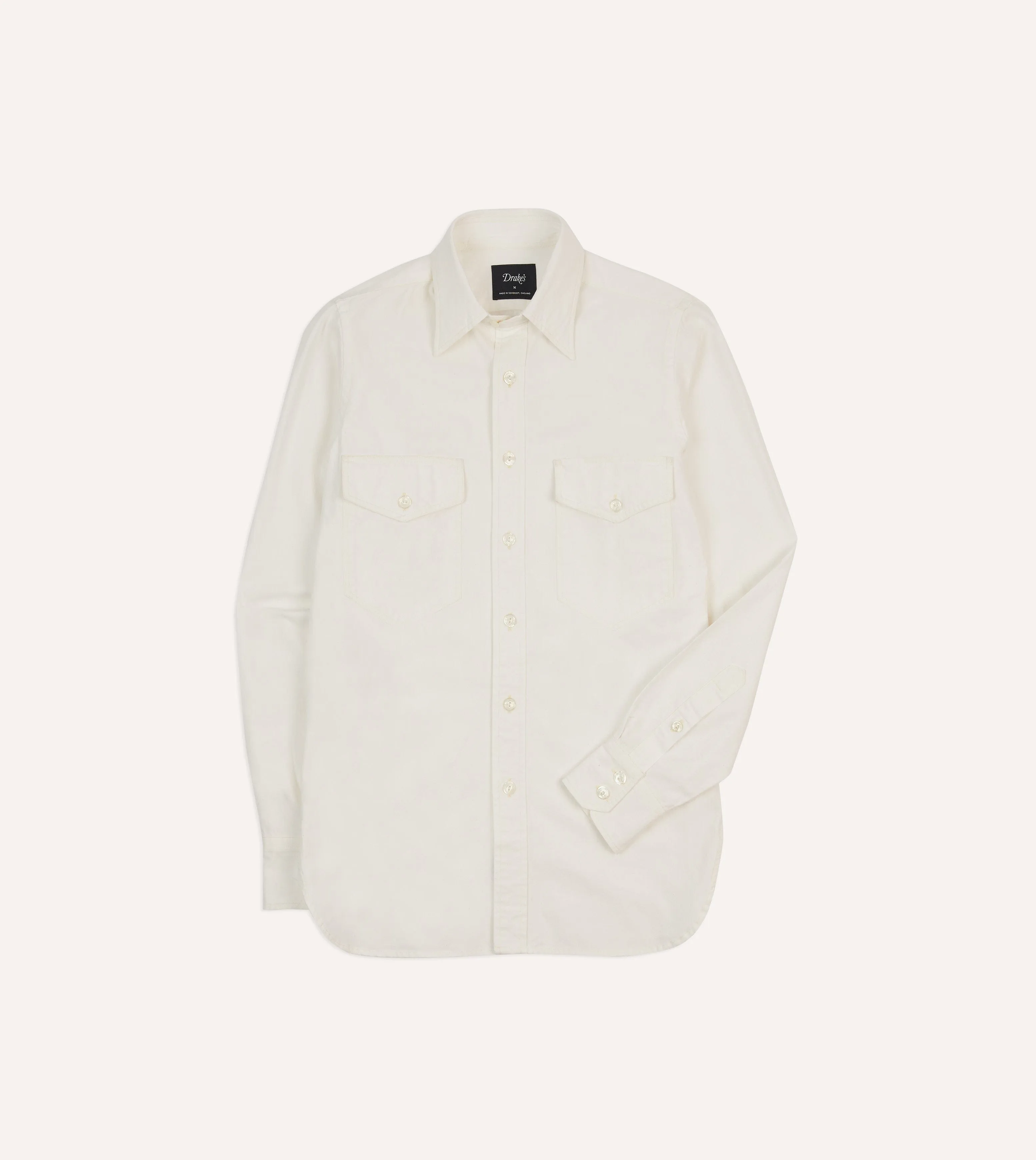 White Cotton Two-Pocket Work Shirt Comfy Style