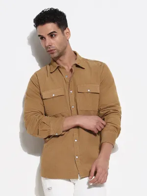 SnagFree Fabric LowMaintenance Material Men's Khaki Solid Shirt