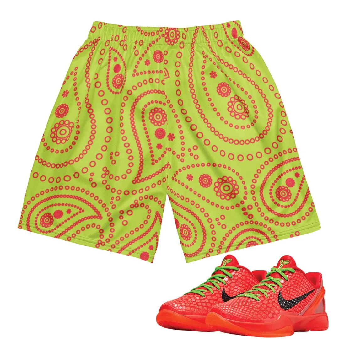 Flexible Mobility Odor Control Treatment Reverse Grinch Protro Paisley Basketball Mesh Shorts