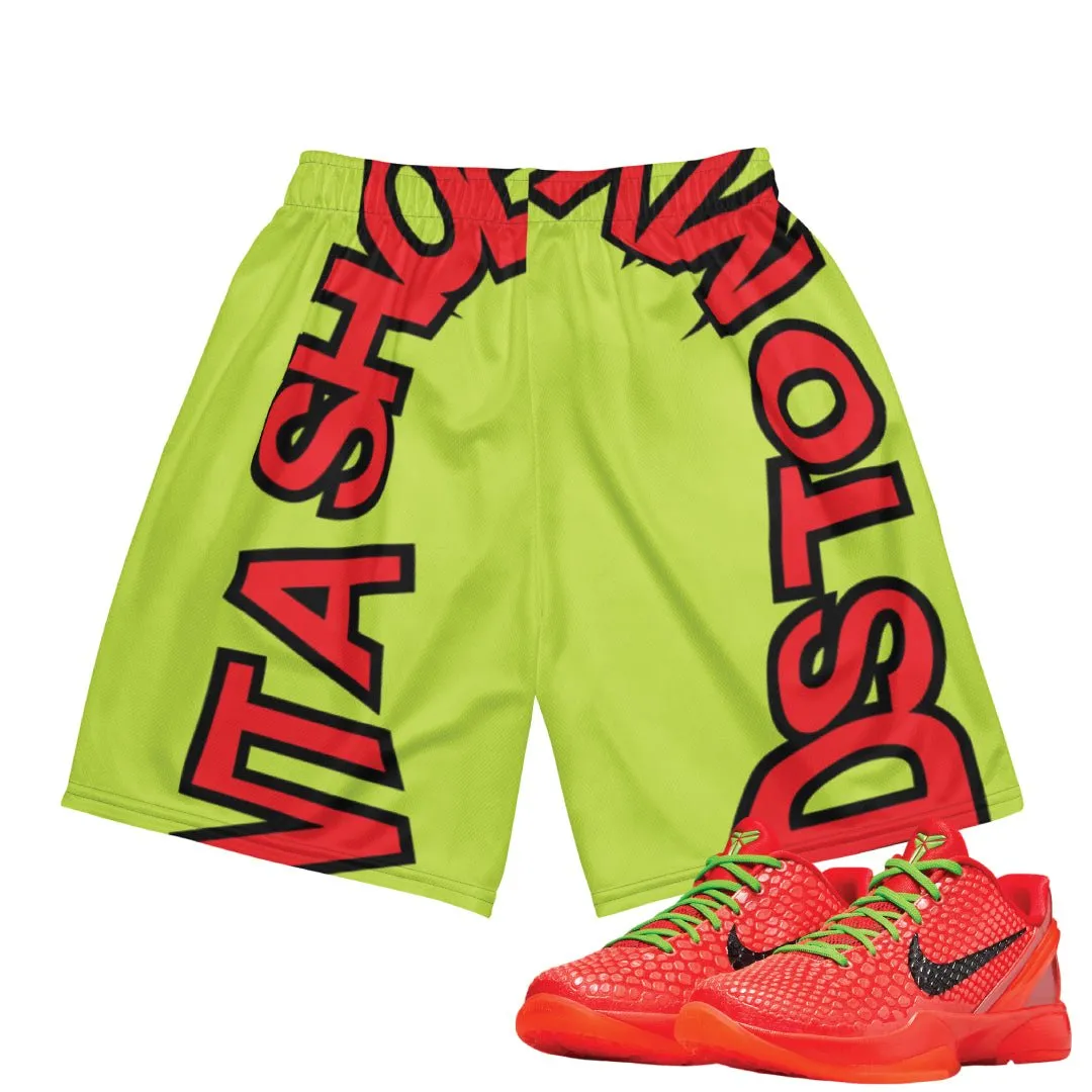 QuickDryTechnology Comfort Design Reverse Grinch "All I Want" Basketball Mesh Shorts