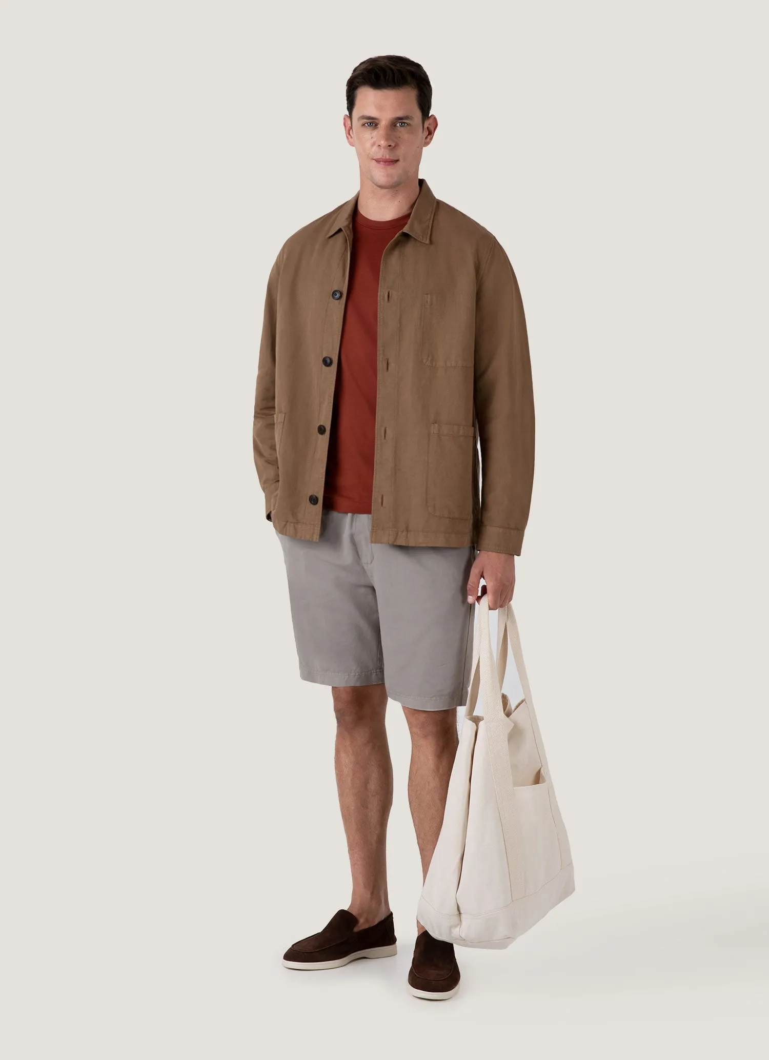 Men's Cotton Linen Drawstring Shorts in Pewter Lace trim Low Bulk Waistband