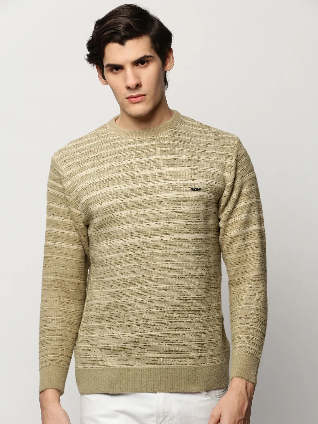 Off Duty Multi Directional Stretch Men's Olive Striped Acrylic Pullover
