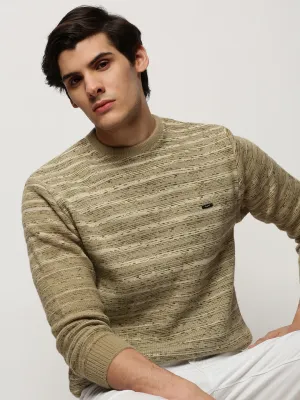 Durable Edge Binding Men's Olive Striped Acrylic Pullover
