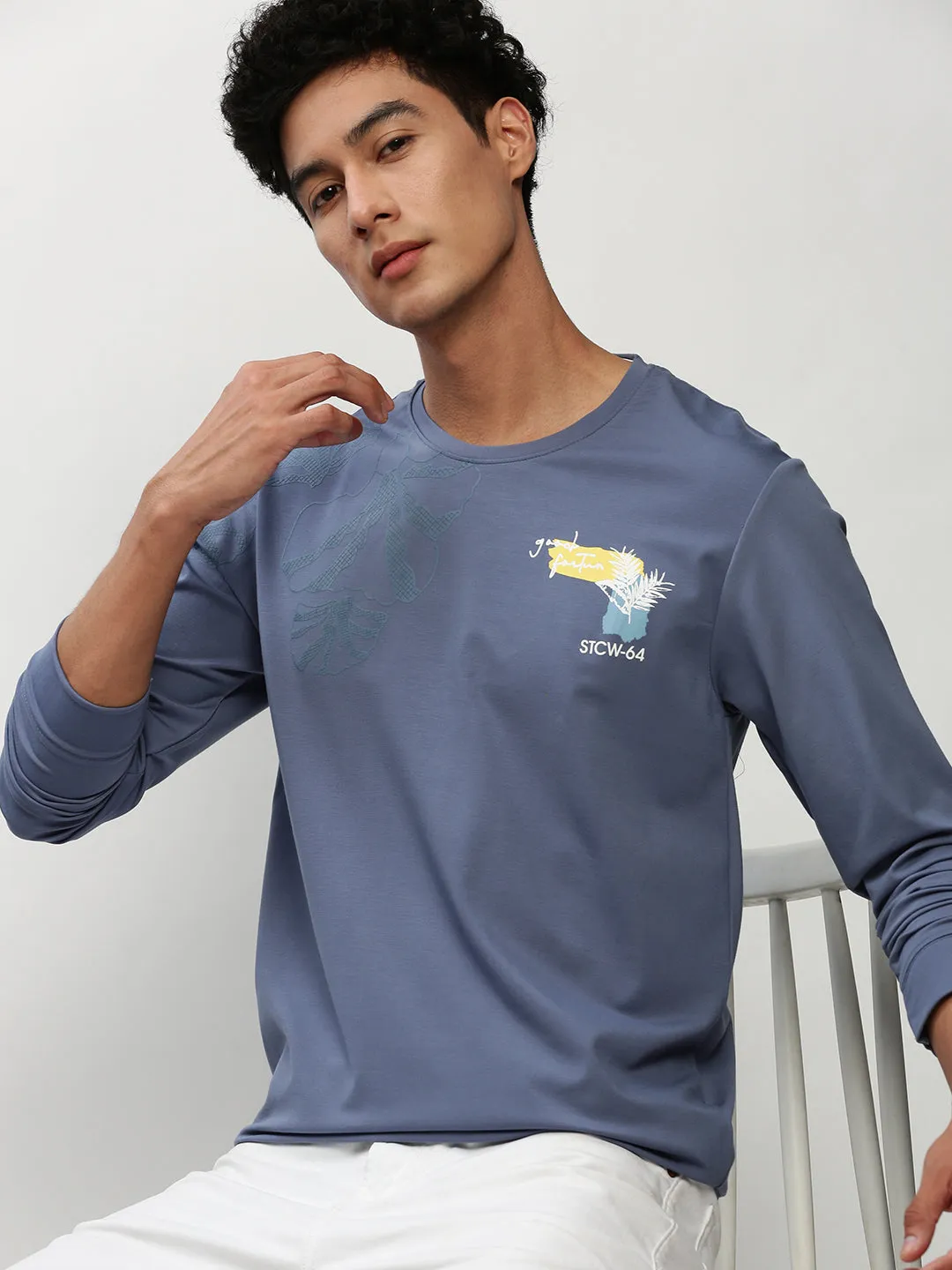 Men's Blue Graphic Printed Cotton Sweatshirt Cool in summer