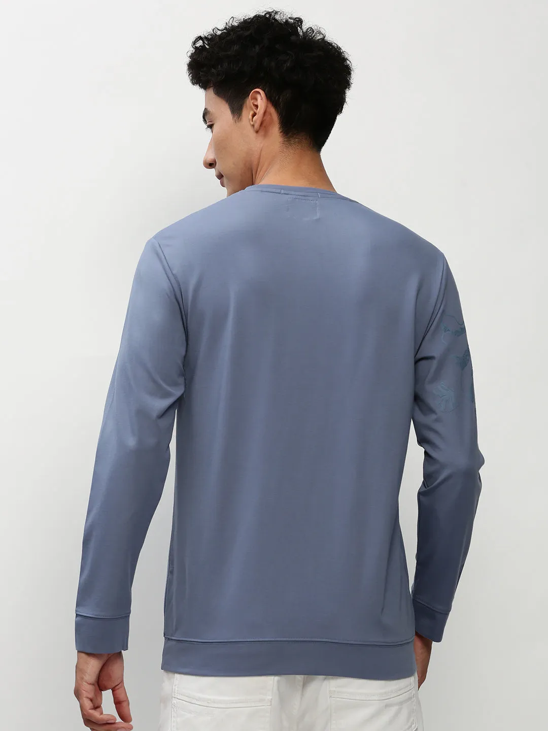 Men's Blue Graphic Printed Cotton Sweatshirt Retro Print