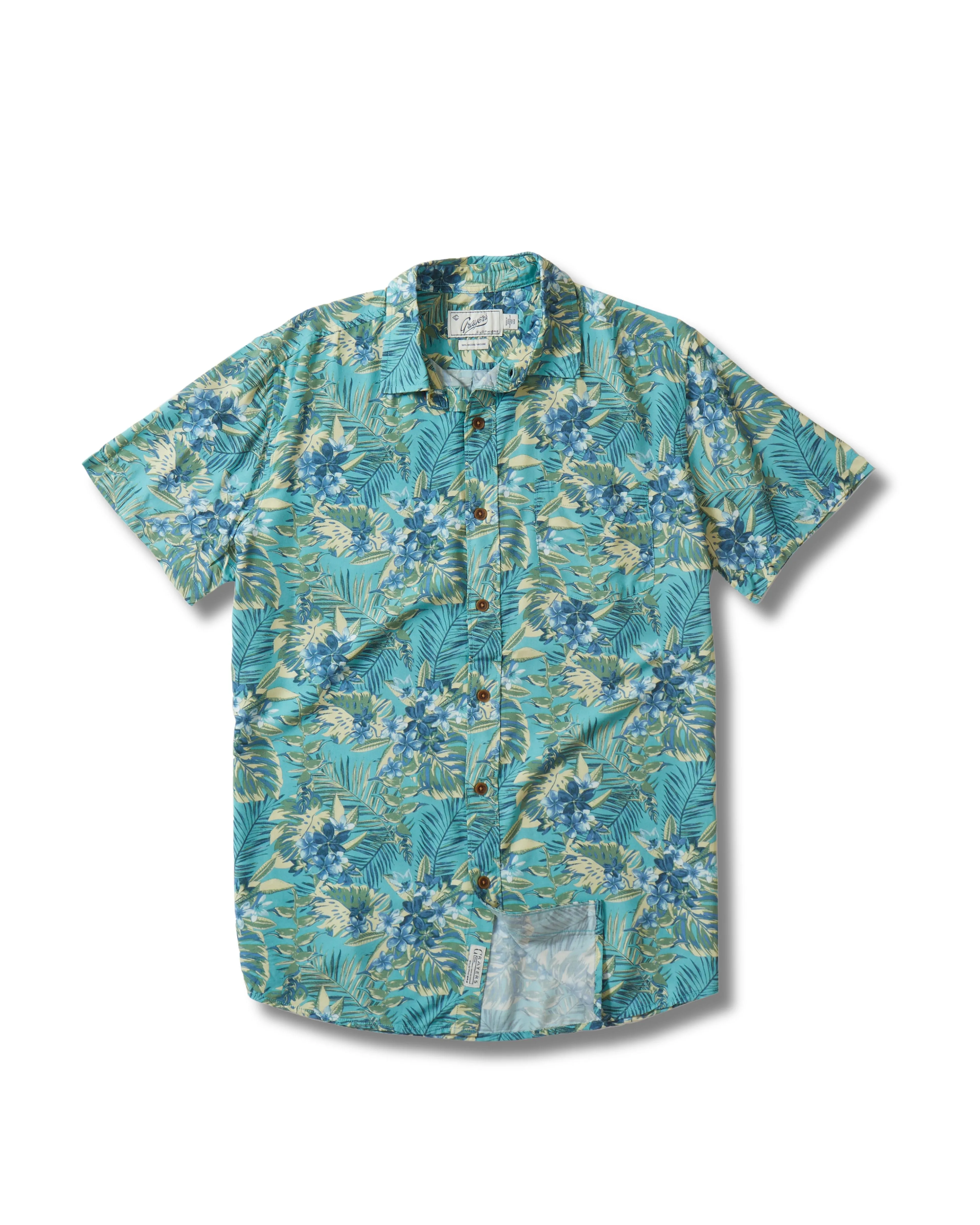 Linen blend Vintage Hawaiian Shirt - Teal Yellow