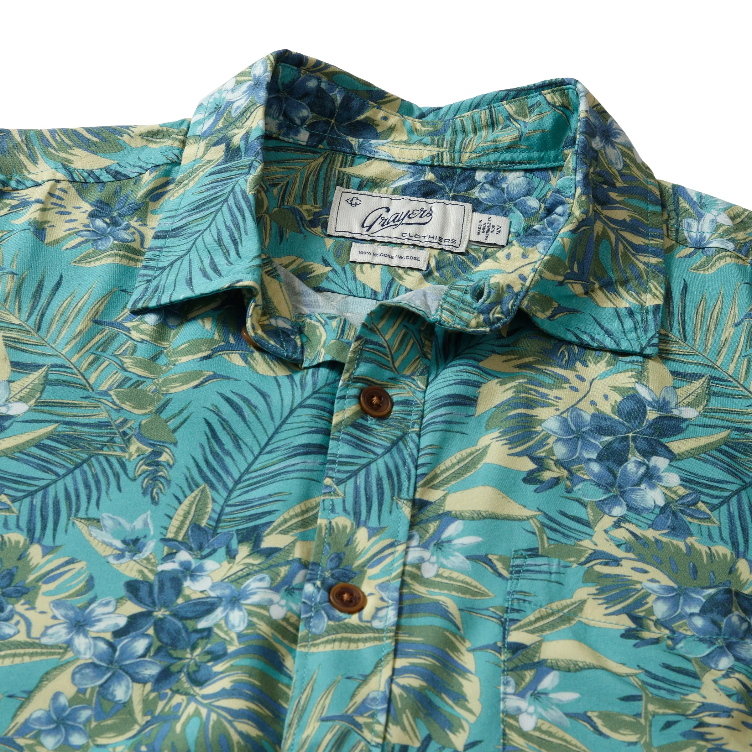 Breathable Waistband Vintage Hawaiian Shirt - Teal Yellow