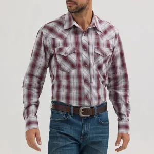 Wrangler Men's L/S 20X Competition Western Snap Shirt in Variegated Gray Wine Plaid Breathable Fit Design Casual All-Day