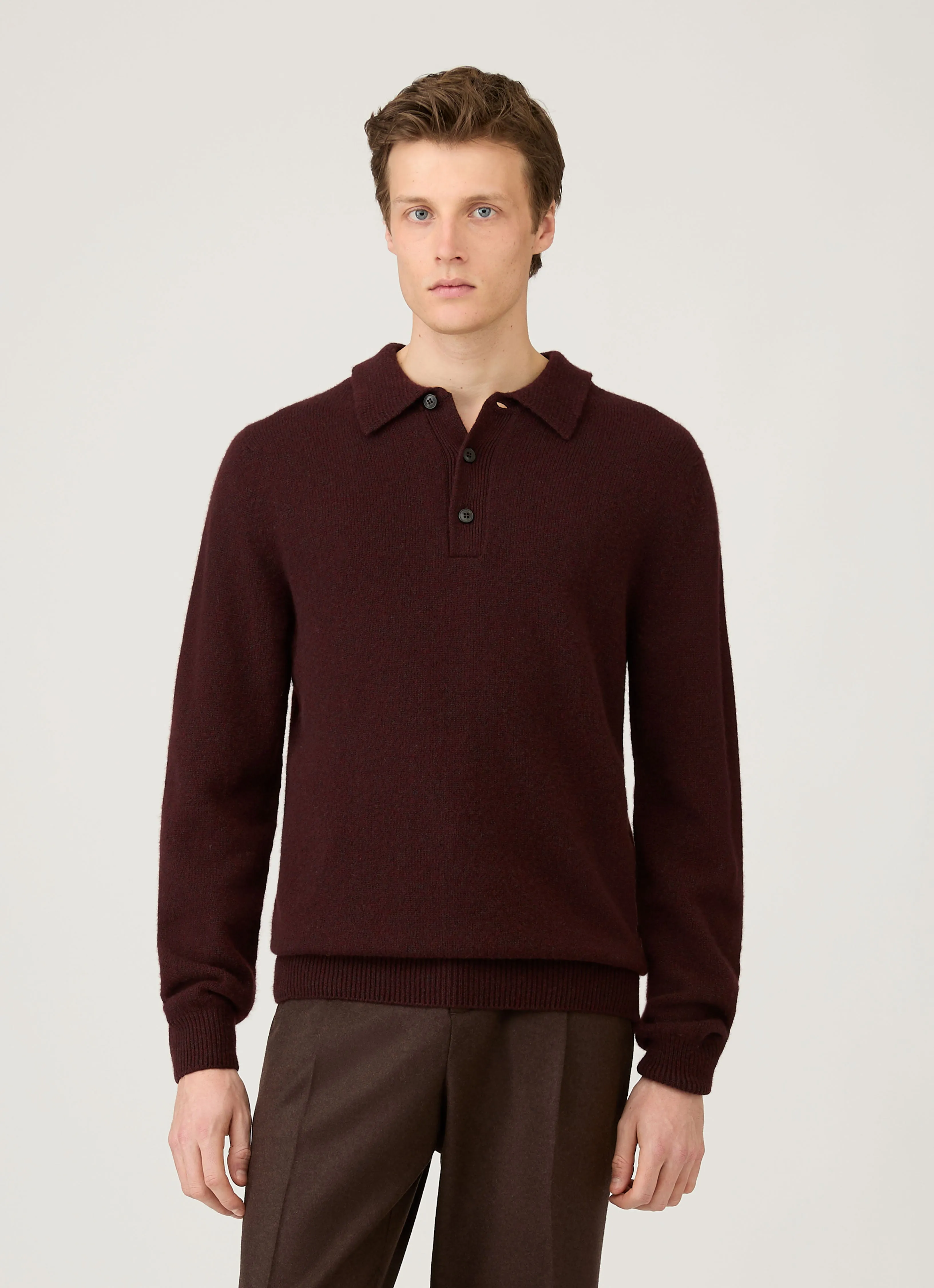 Multi Panel Men's Lambswool Polo Shirt in Bakelite Twist