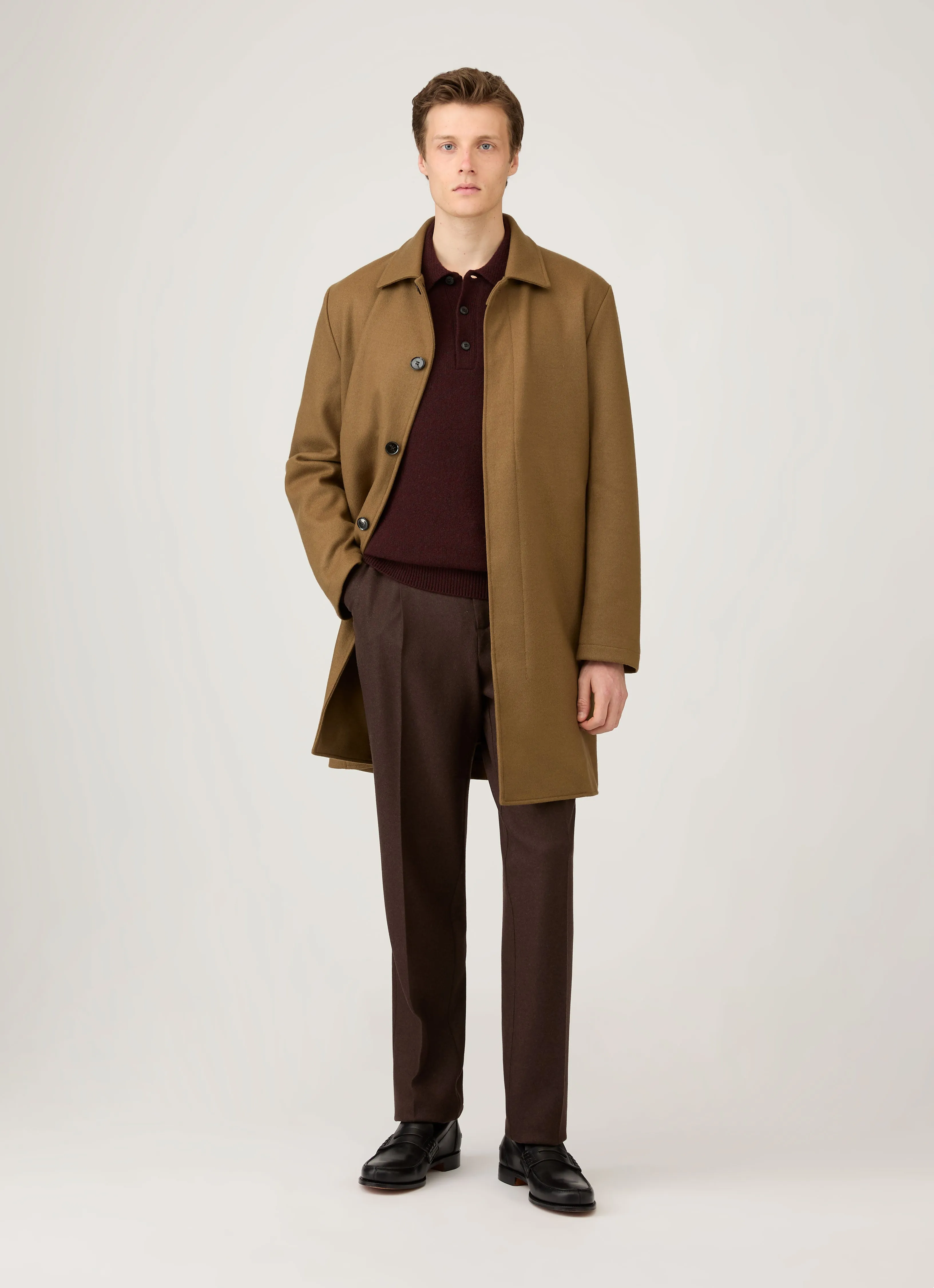 Men's Lambswool Polo Shirt in Bakelite Twist Lightweight Fabric LowCarbon Footprint Textile