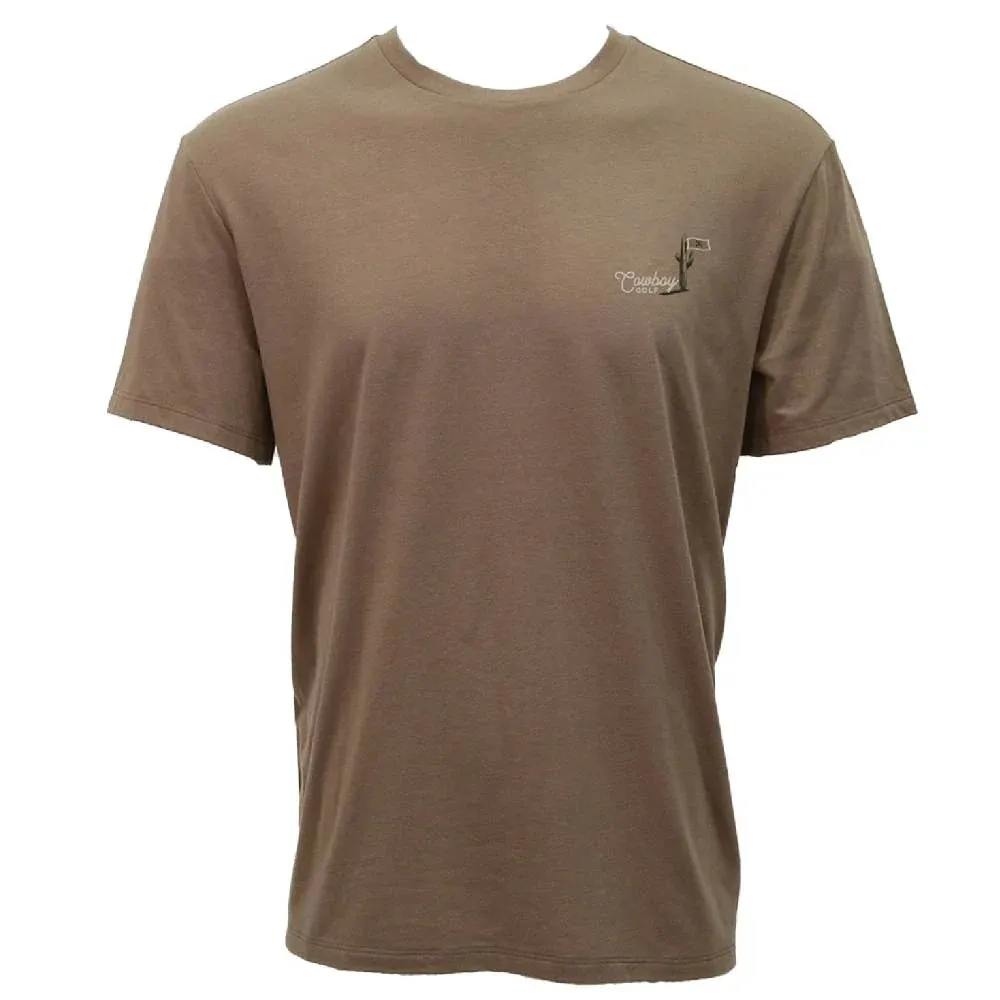 Seam Free Back Reinforced Collar Hooey Men's Golf Landscape Graphic Tee in Shitake Brown