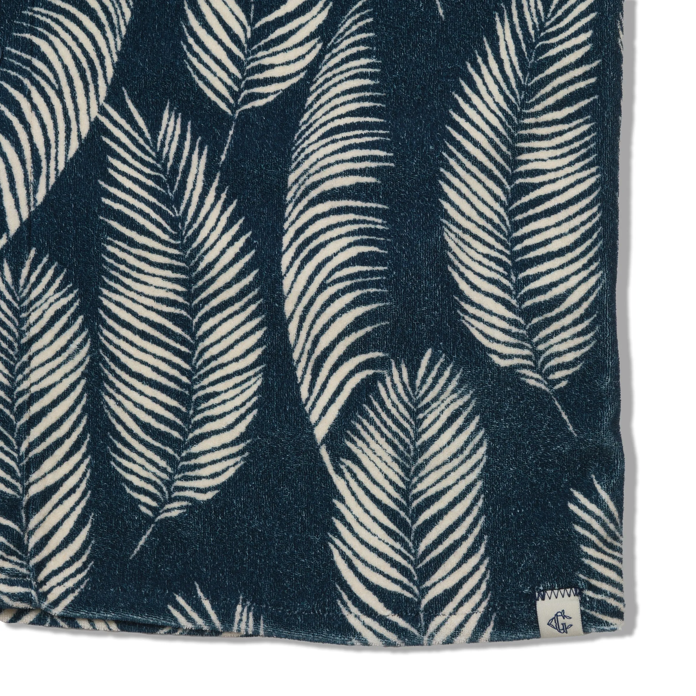 Riviera Terry Button Front Print Shirt - Navy Leaf Everyday Wearable