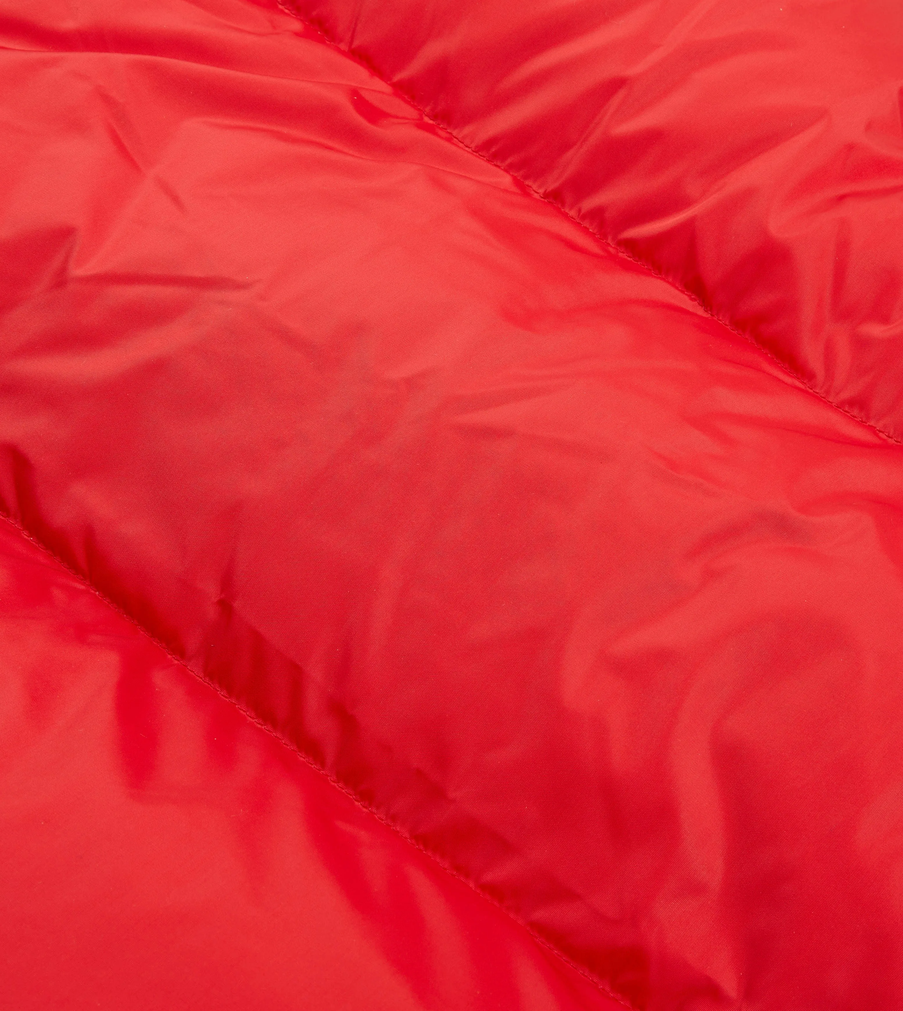 Rocky Mountain Featherbed for Drake's Red Nylon Leather Christy Down Jacket Weather Proof Eco Conscious Production