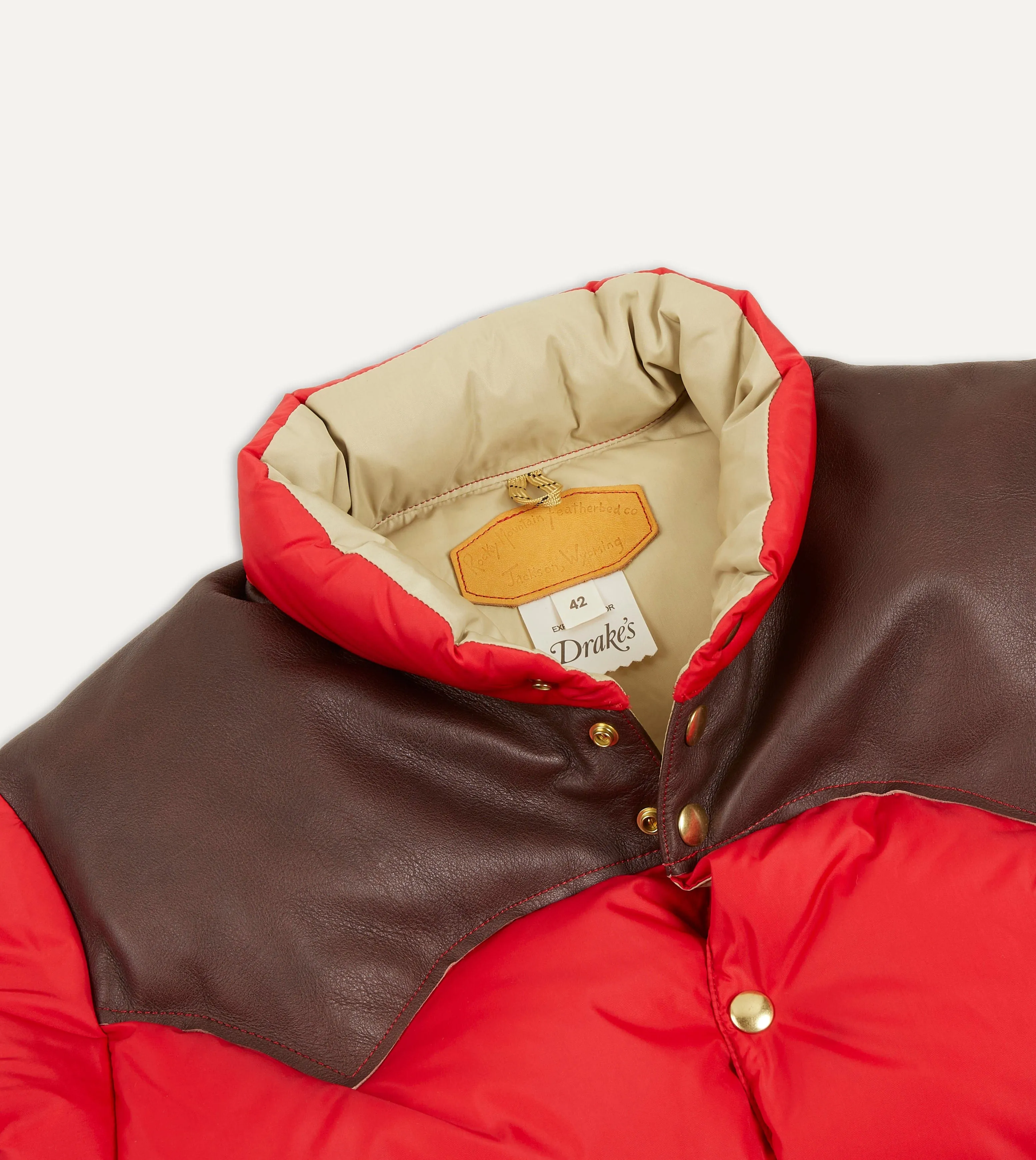 Evening Chill Piece MultiPocket Configuration Rocky Mountain Featherbed for Drake's Red Nylon Leather Christy Down Jacket
