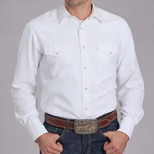 Comfy Apparel Roper Men's L/S Tone On Tone Western Motif Snap Shirt in White