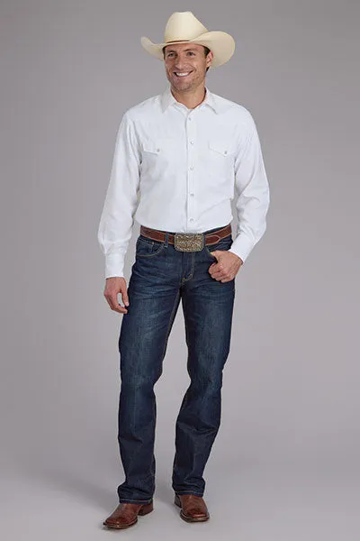 Roper Men's L/S Tone On Tone Western Motif Snap Shirt in White Casual Comfort Look Elastic waist