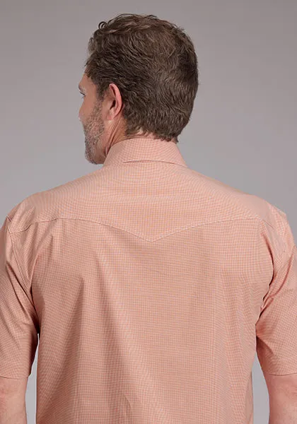 Wrinkle Resistant Material Roper Men's S/S Mini Checkered Plaid Western Snap Shirt in Orange