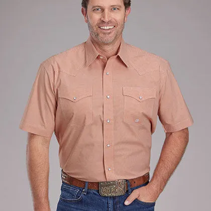 Chic Fashion Roper Men's S/S Mini Checkered Plaid Western Snap Shirt in Orange