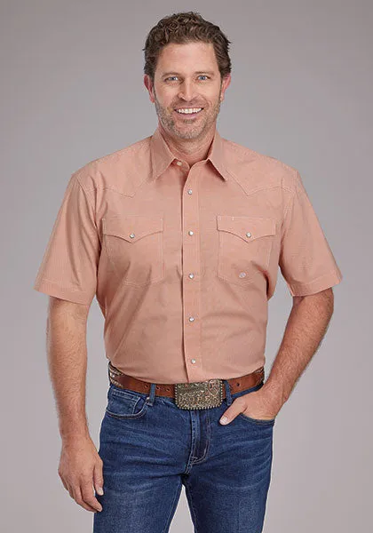 Roper Men's S/S Mini Checkered Plaid Western Snap Shirt in Orange Sleeveless freedom Ethically Sourced Materials