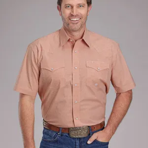 Chic Fashion Roper Men's S/S Mini Checkered Plaid Western Snap Shirt in Orange