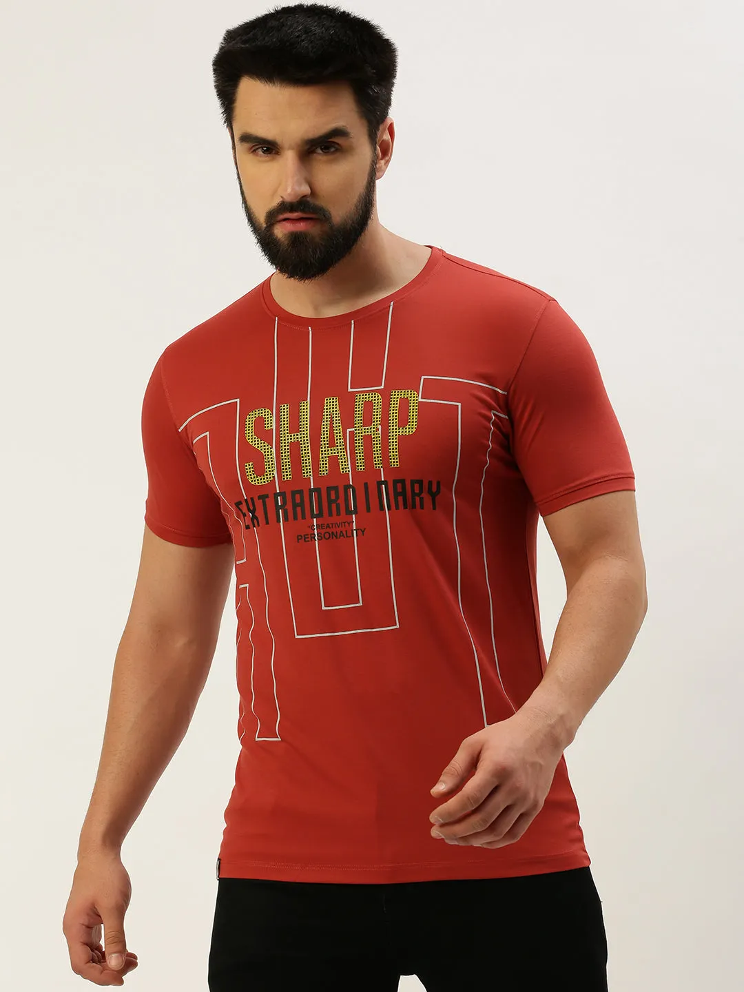 Active Comfort Wear color fast Men's Rust Typography Printed Slim Fit T-shirt