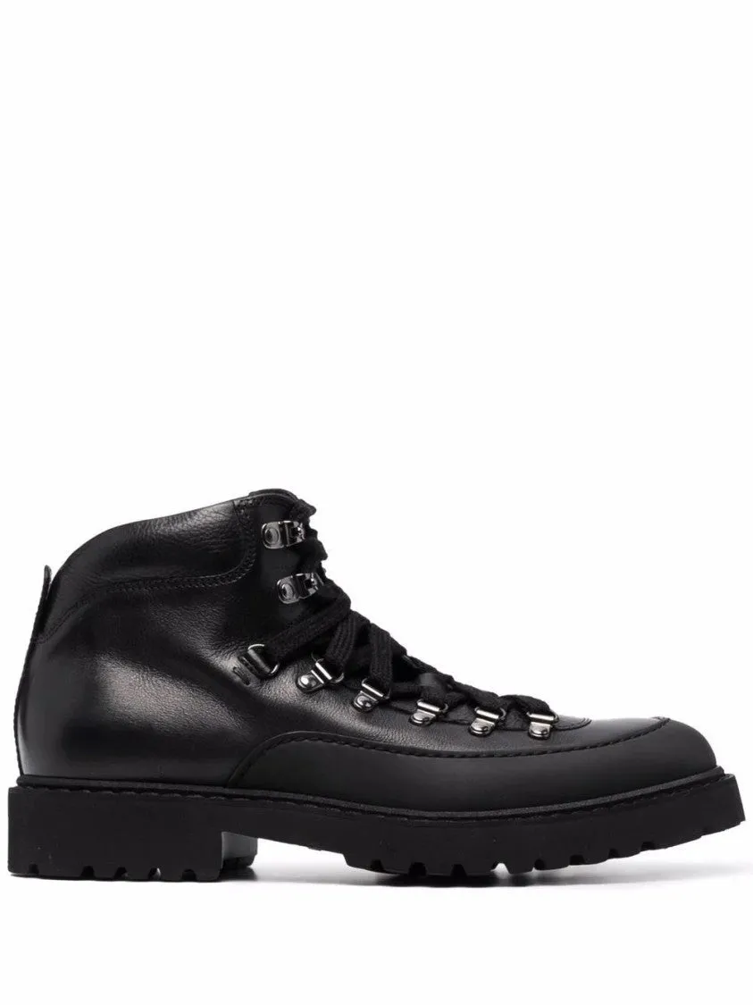 Rugged Black Leather Ankle Boots Soft Leather Lining