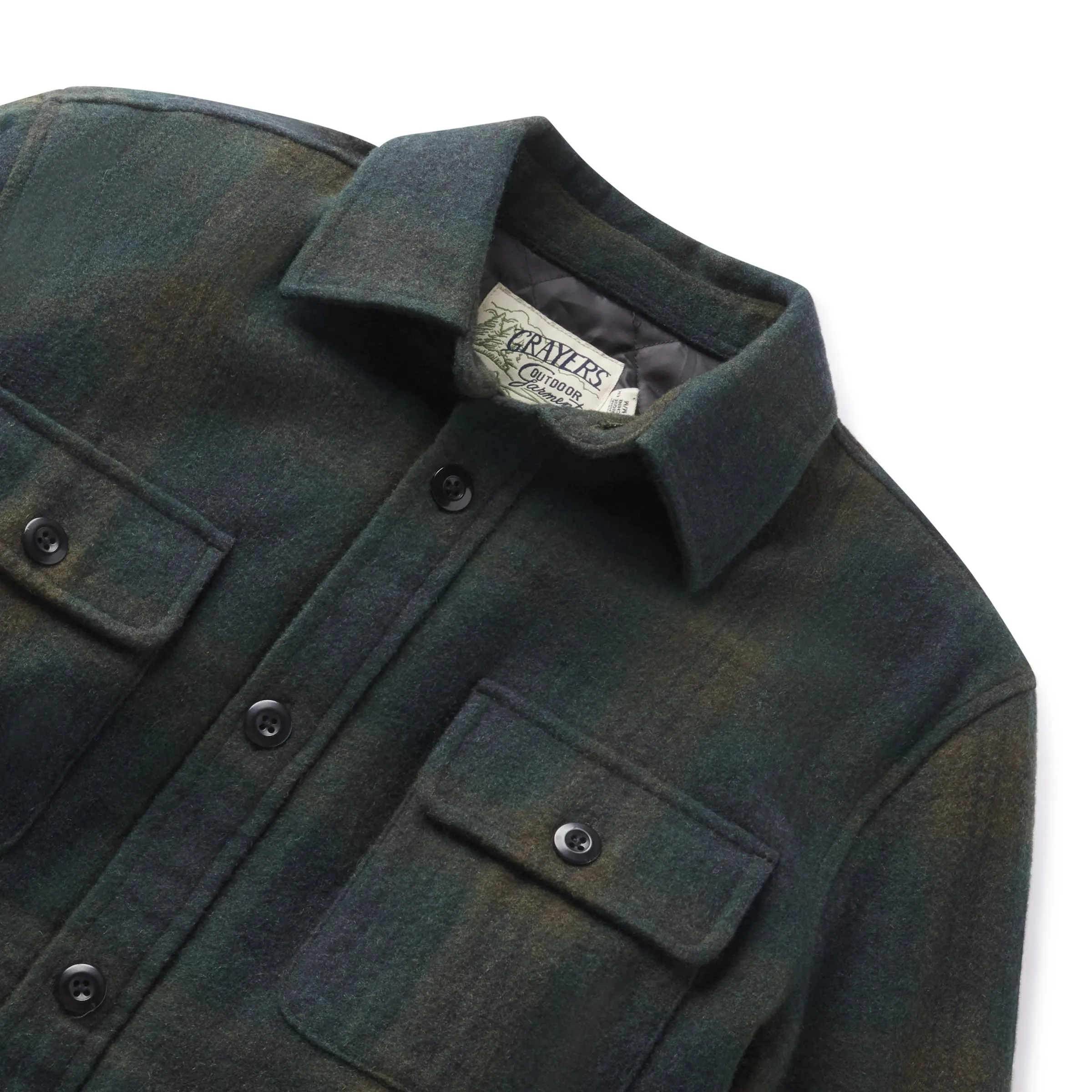 Foldable Storage HeatRetentionTechnology Retro Wool Padded Shirt Jacket - Olive Plaid