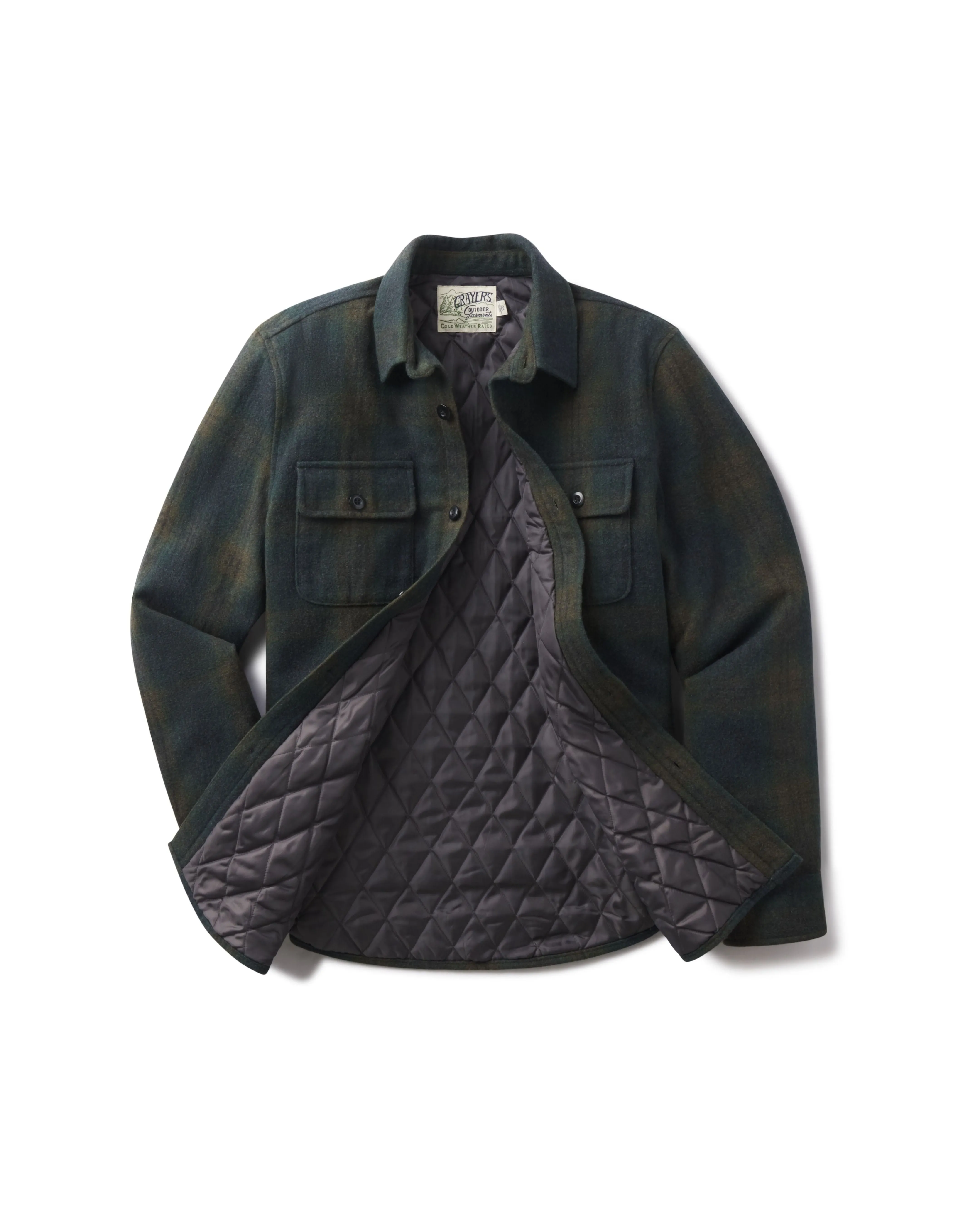 Travel Ready Wrinkle Free Exterior Retro Wool Padded Shirt Jacket - Olive Plaid