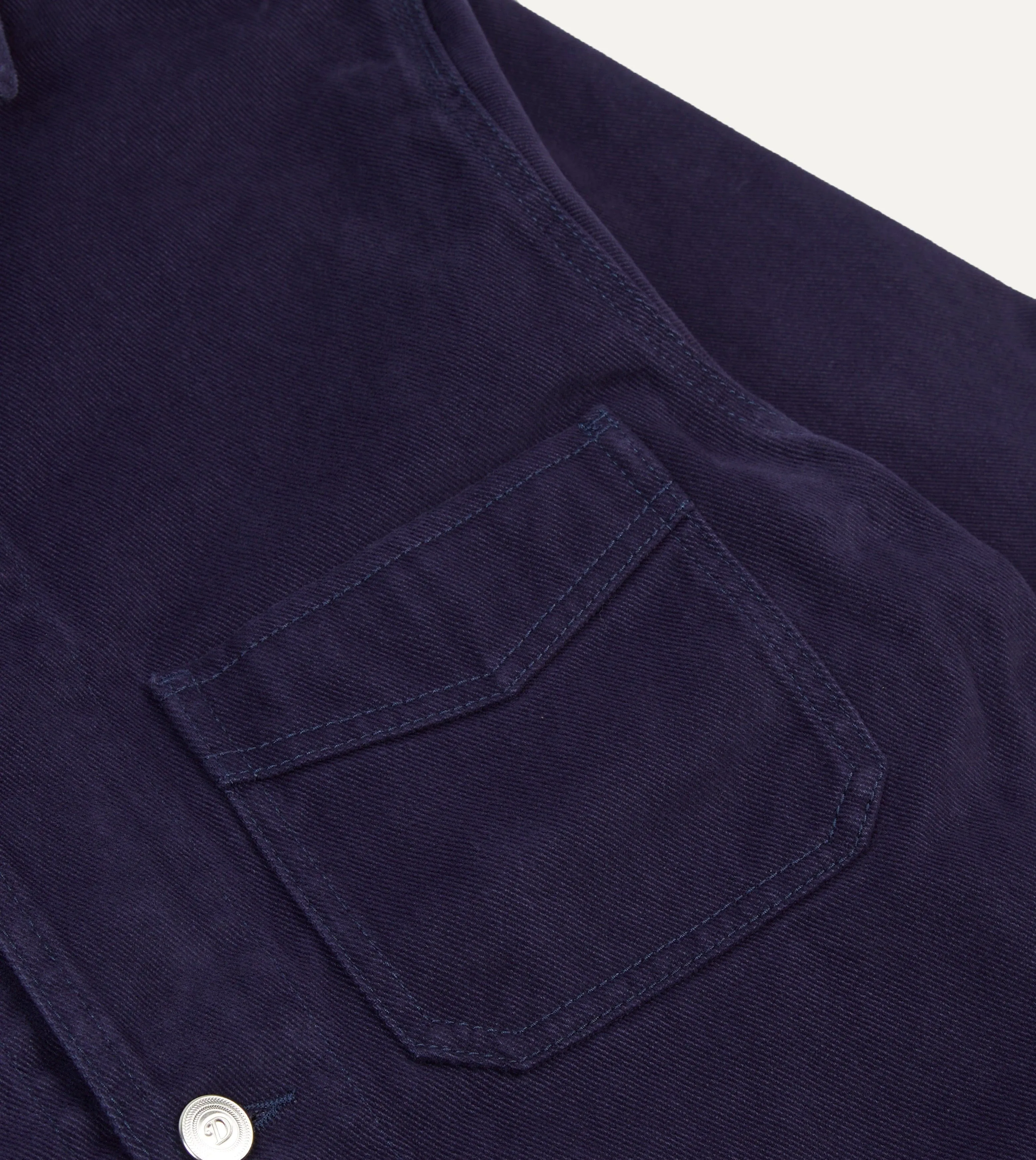 French Blue Heavy Twill Cotton Five-Pocket Chore Jacket Heat Sealed Zippers Slim Fit Design