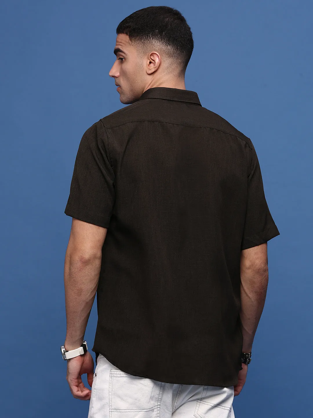 Men's Green Solid Slim Fit Shirt Elegant Glow