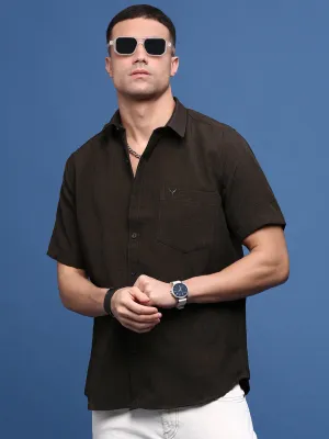 Men's Green Solid Slim Fit Shirt Layered Shirt Earth Fit