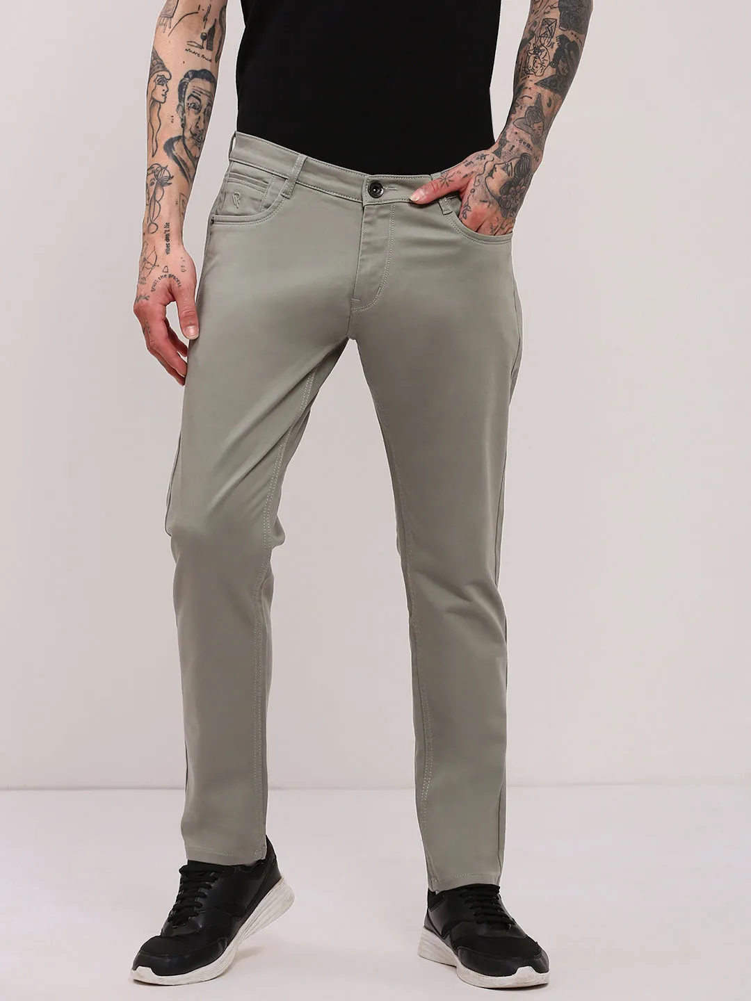 Fit Essential Relaxed Mood Men's Green Slim Fit Low-Rise Jeans
